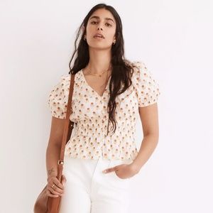 Madewell Sophia Short-Sleeve Top in Wild Calendula Block-Print Style NF305